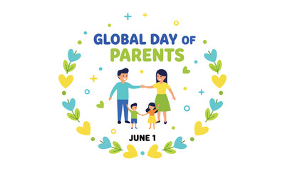 Fototapeta premium Global day of parents celebrating loving family together. Happy family parents and children standing together, celebrating the global day of parents with love, care, and unity