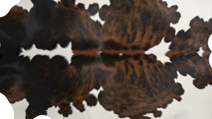 Fototapeta premium Cow hide texture background with natural black and brown patches, realistic farm animal skin pattern in high resolution detail, organic rustic surface for design and textile use