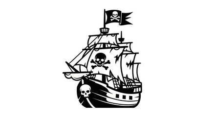 Pirate Ship with Jolly Roger Flag and Skull Symbol