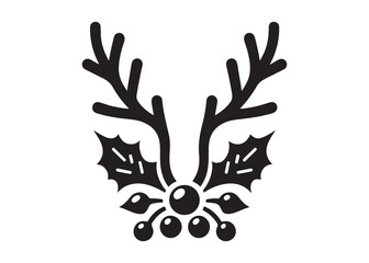 Obraz premium reindeer horn holly leaves logo silhouette, reindeer and holly leaves logo silhouette vector illustration, christmas deer horn with holly leaves logo vector silhouette on white background