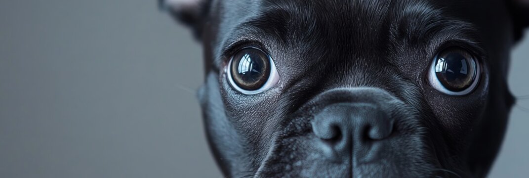 Charming French Bulldog with Big Eyes, Exuding Calmness on a Clean Gray Canvas Background