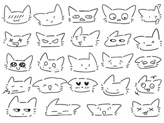 Obraz premium Cute and funny cats doodle line illustration. Cartoon cat or kitten characters design with outline style. Cat Sticker Emoji