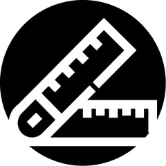 Fototapeta premium Dual rulers with measurement markings indicating concepts of accuracy, engineering, geometry, and design within a simple black circular icon illustrating essential construction elements