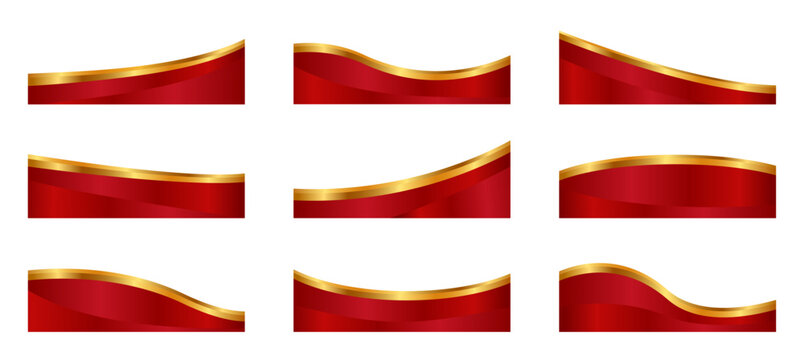 Set of gradient golden and a deep red borders, footers vector illustration