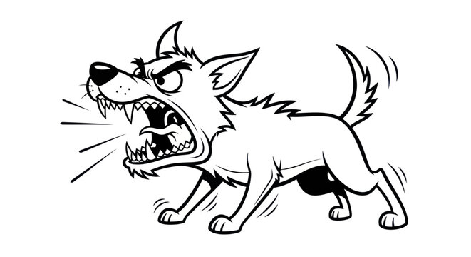 Angry Cartoon Dog Growling Fiercely with Bared Teeth