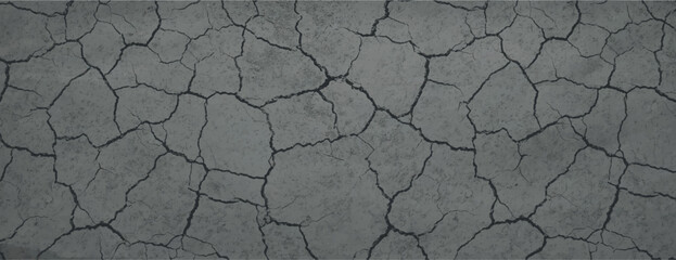 Fototapeta premium Cracked, dry earth background with a gray, textured surface. The gray background features a natural, rugged pattern. Dry cracked soil texture background. Gray background vector.