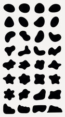 Fototapeta premium Abstract black shapes on white background. Various abstract forms, abstract design, abstract art. Black shapes, abstract shapes, abstract pattern. Black shape vector set.