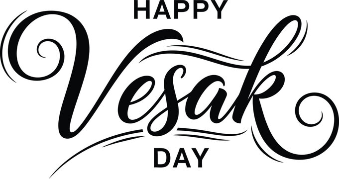 Happy Vesak Day celebration with elegant calligraphy and swirl design on transparent background
