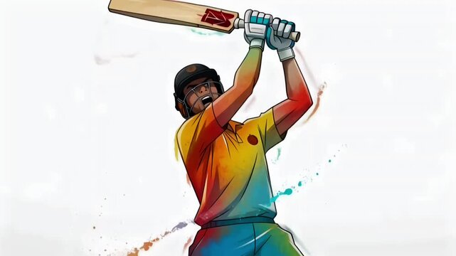 Cricket batsman illustration dynamic action shot for tournament promotion sports championship advertising and global league marketing campaign
