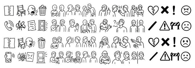 Cartoon characters displaying various emotions and actions