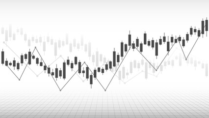 Candlestick chart with zigzag pattern on grid background, illustrating financial market trends