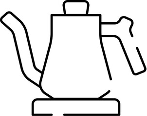 Obraz premium Gooseneck electric kettle icon in minimalist line style, representing modern coffee and tea brewing, pour over preparation, kitchen appliance and user interface symbol for cafes and home use