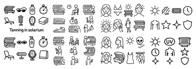Tanning solarium icons and symbols collection