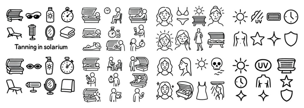 Tanning solarium icons and symbols collection