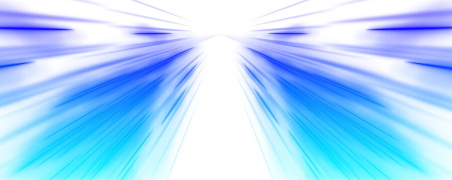 A luminous blue expressway cuts through abstract space. Radiant beams stretch toward a distant vanishing point. The design emphasizes velocity and flow. PNG