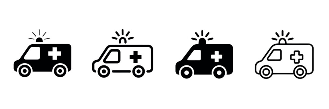 Ambulance Icon Set Emergency Truck and Car Vector Illustration