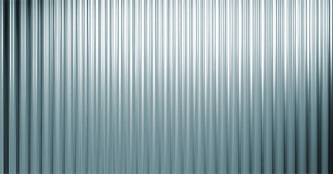 Acrylic ribbed glass texture background. Blue fluted plastic panel with blurry light reflection.