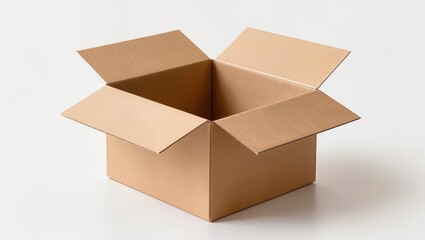 Open cardboard box isolated on white background, empty brown packaging carton for shipping, storage and moving concept