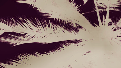 Stylized palm fronds in light beige against dark maroon background. High-contrast abstract design highlighting natural leaf patterns with dramatic artistic effect