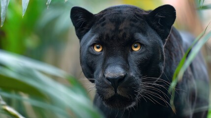 Black panther close up in jungle
