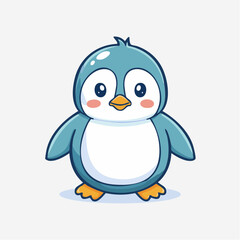 Obraz premium A cartoon penguin standing on its feet with a cute expression is depicted in a simple illustration.