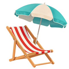 Beach Chair And Umbrella Set In A Playful Flat Design
