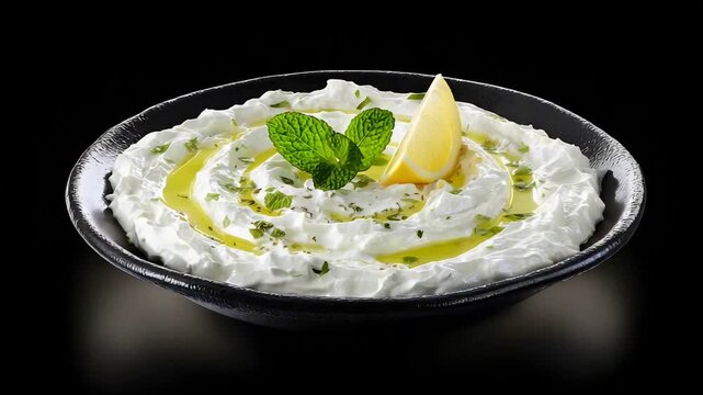Delicious Creamy Tzatziki Style Dip with Fresh Mint, Lemon, and Olive Oil.