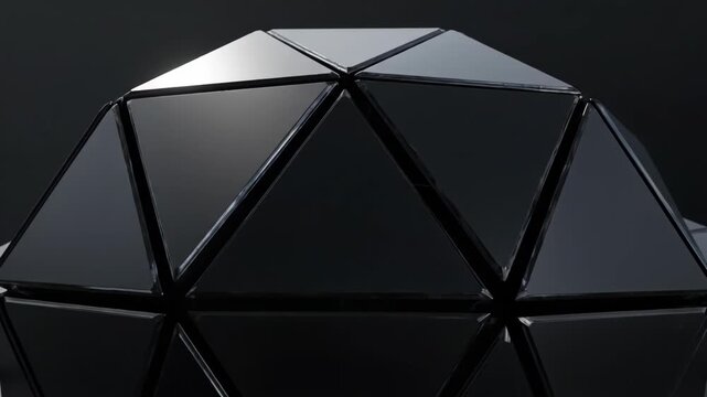 Abstract glossy geometric shapes with sharp edges, dark tones, and reflections