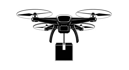 Fototapeta premium Delivery drone carrying a package box vector illustration, modern logistics and autonomous shipping technology concept.