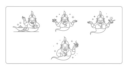 Genie Emerging from Magic Lamp, Offering Wishes and Treasures