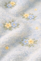Pastel Blue Sherpa Fleece with Yellow and Blue Embroidered Floral Pattern