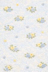 Light Blue Soft Fleece with Small Yellow and Blue Floral Seamless Pattern