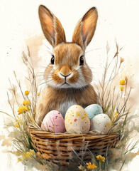 watercolor easter bunny and easter eggs