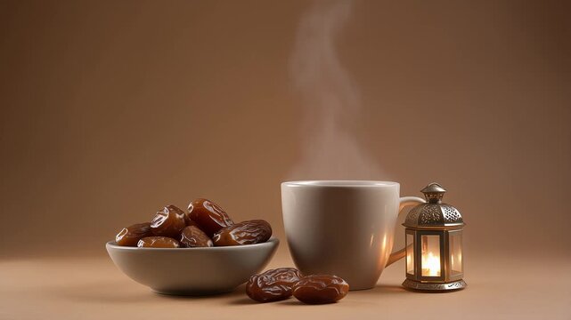 Ramadan Iftar With Dates Hot Drink And Arabic Lantern
