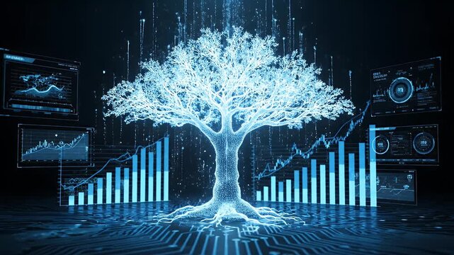 Digital Tree of Life with Futuristic Data Visualization.