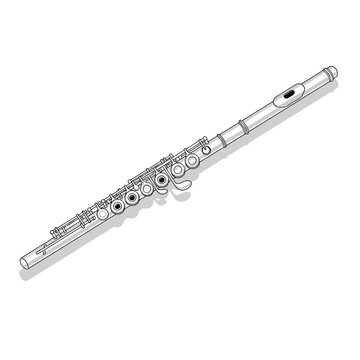 Elegant silver flute on white background for music concepts