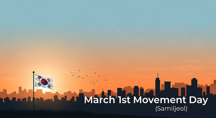 Fototapeta premium March 1st Movement Day Korea Skyline Silhouette Sunrise Background