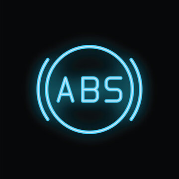 Blue neon icon of abs light glowing on black background