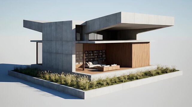 Modern Architectural Design of a Concrete House with Open Living Space.