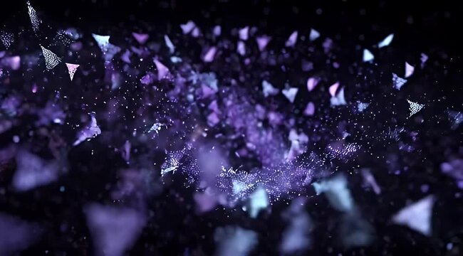 Abstract dark purple fractal with triangular shapes scattered with sparkling dust