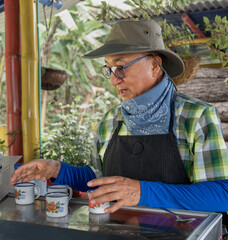 A farm man preparing coffee on the farm
