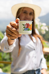 Woman drinking coffee in Colombia