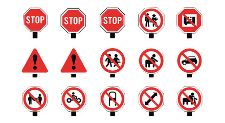 Stop and prohibition road sign icon set – traffic restriction and warning sign vector collection © Mahmudul