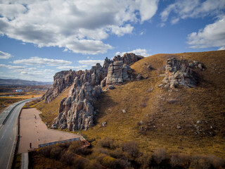 Aerial view of Arxan, Inner Mongolia, China in late autumn.