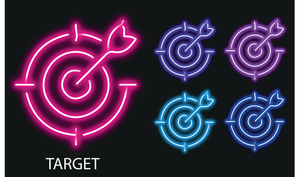 Glowing neon Awards line icon set. Editable Stroke. Target - stock vector.