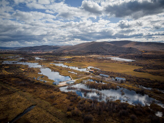 Aerial view of Arxan, Inner Mongolia, China in late autumn.
