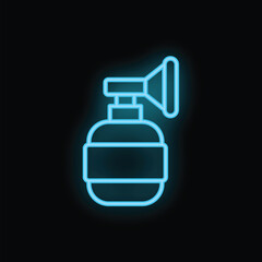 Obraz premium Blue glowing neon line manual breast pump icon isolated on black background