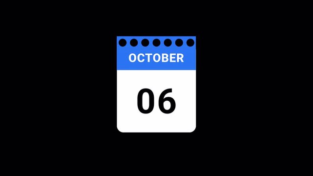 calender video animation of october month with transparent background, october month calender animation video with alpha channal in 4k.