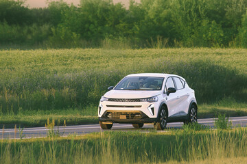 Fototapeta premium Family crossover SUV on scenic summer trip