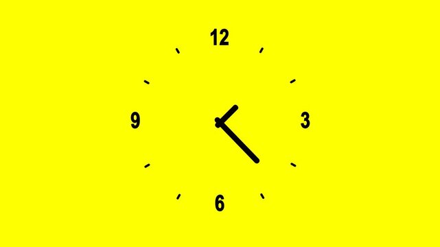 Minimalist black watch face animation with continuously rotating hands on a yellow background.